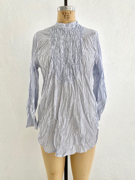 20.1.02 Blouse with Ruched Yolk, Sky Stripes